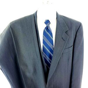 Austin Reed Wool‎ 2 Button 2 Piece Suit 40L Gray Blue Striped 37/32 Pleated